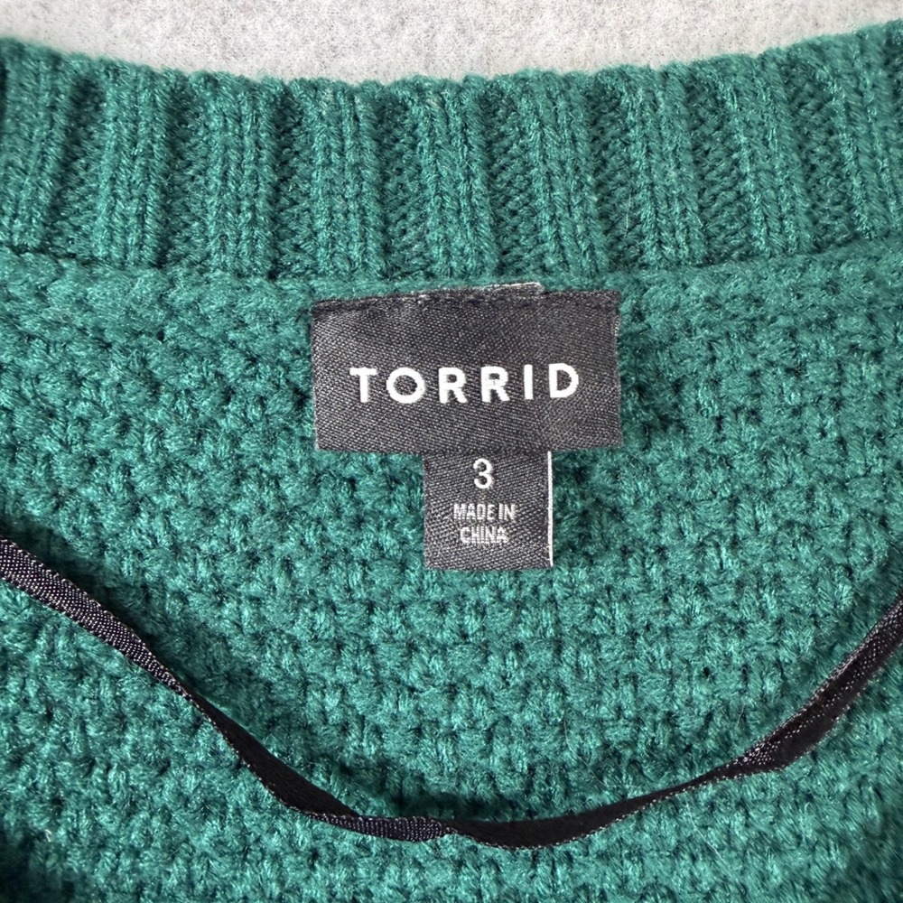 Torrid Sweater Womens 3 Green Cable Knit Pullover Crew Neck Textured Relaxed Fit - Picture 3 of 11